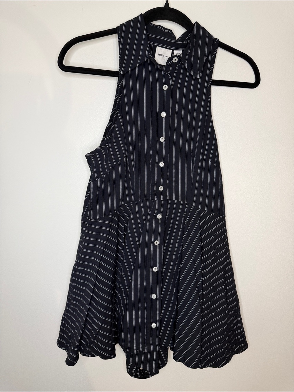 Maeve Layered Halter Romper Button Down Navy White Pinstripe Size 6